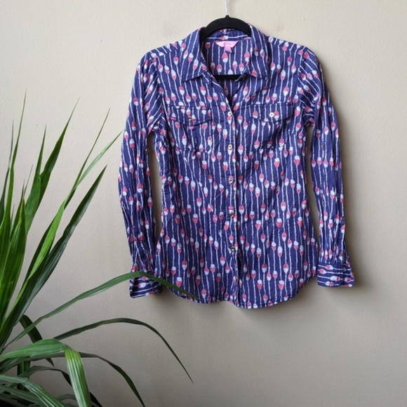 Lilly Pulitzer Tops - Lilly Pulitzer Cruiser Camp Swim Lanes Shirt sz 4